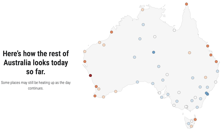 Map of Australian weather stations on “Is it Hot Right Now?”